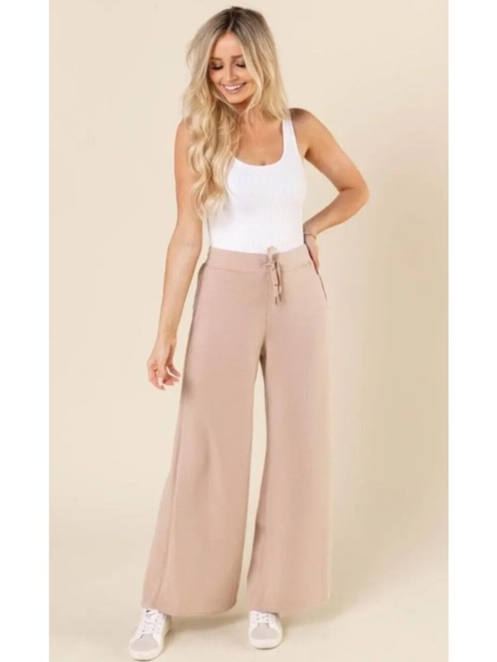 NEW Spanx Air Essentials AirLuxe Wide Leg Pull On Pants Lunar Drawstring Casual